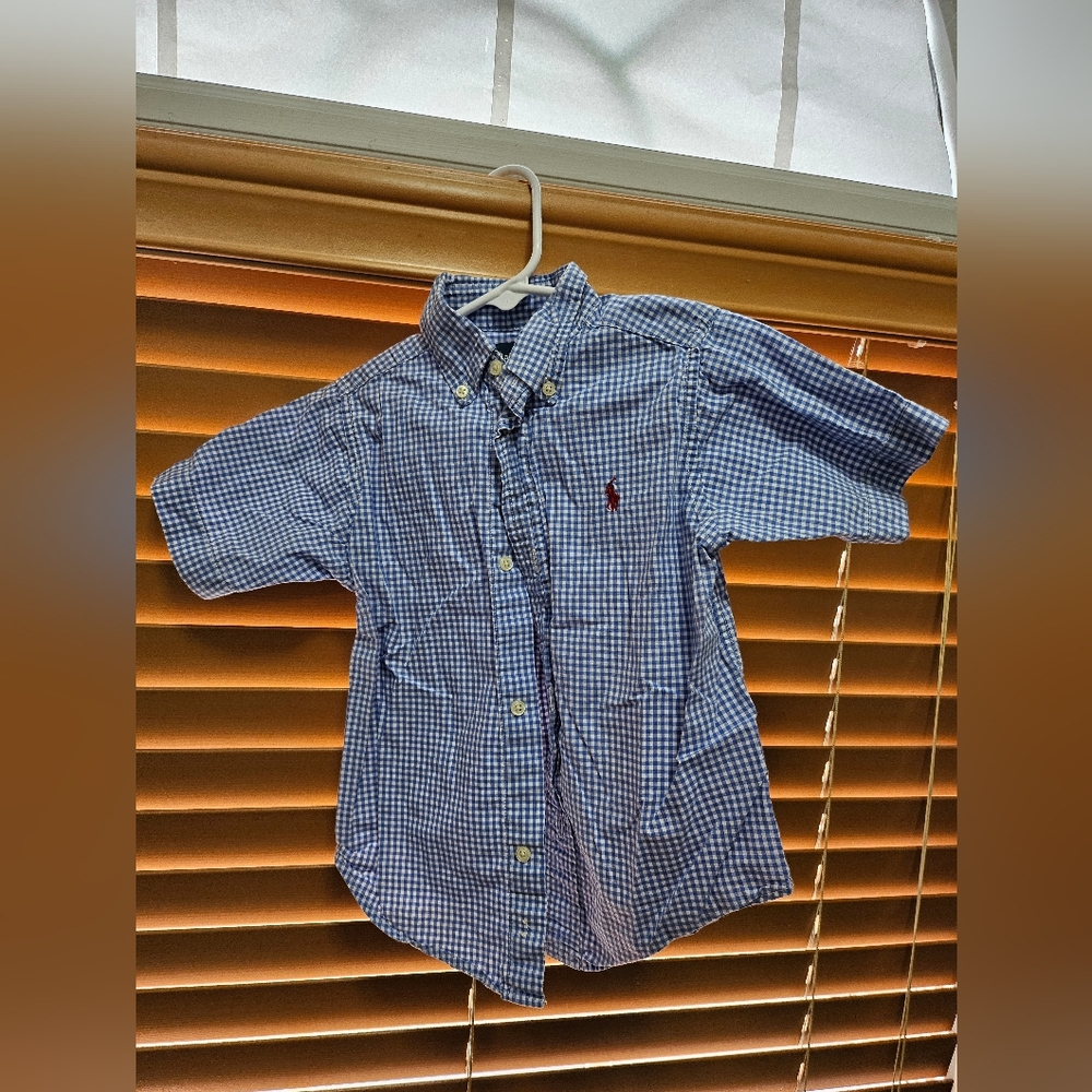Ralph Lauren Short Sleeve Blue Gingham Button Down Shirt Size 3T